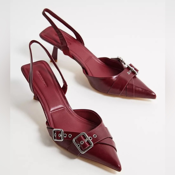 Urban Outfitters Shoes - NEW Urban Outfitters Burgundy Buckle Slingback Kitten Heels